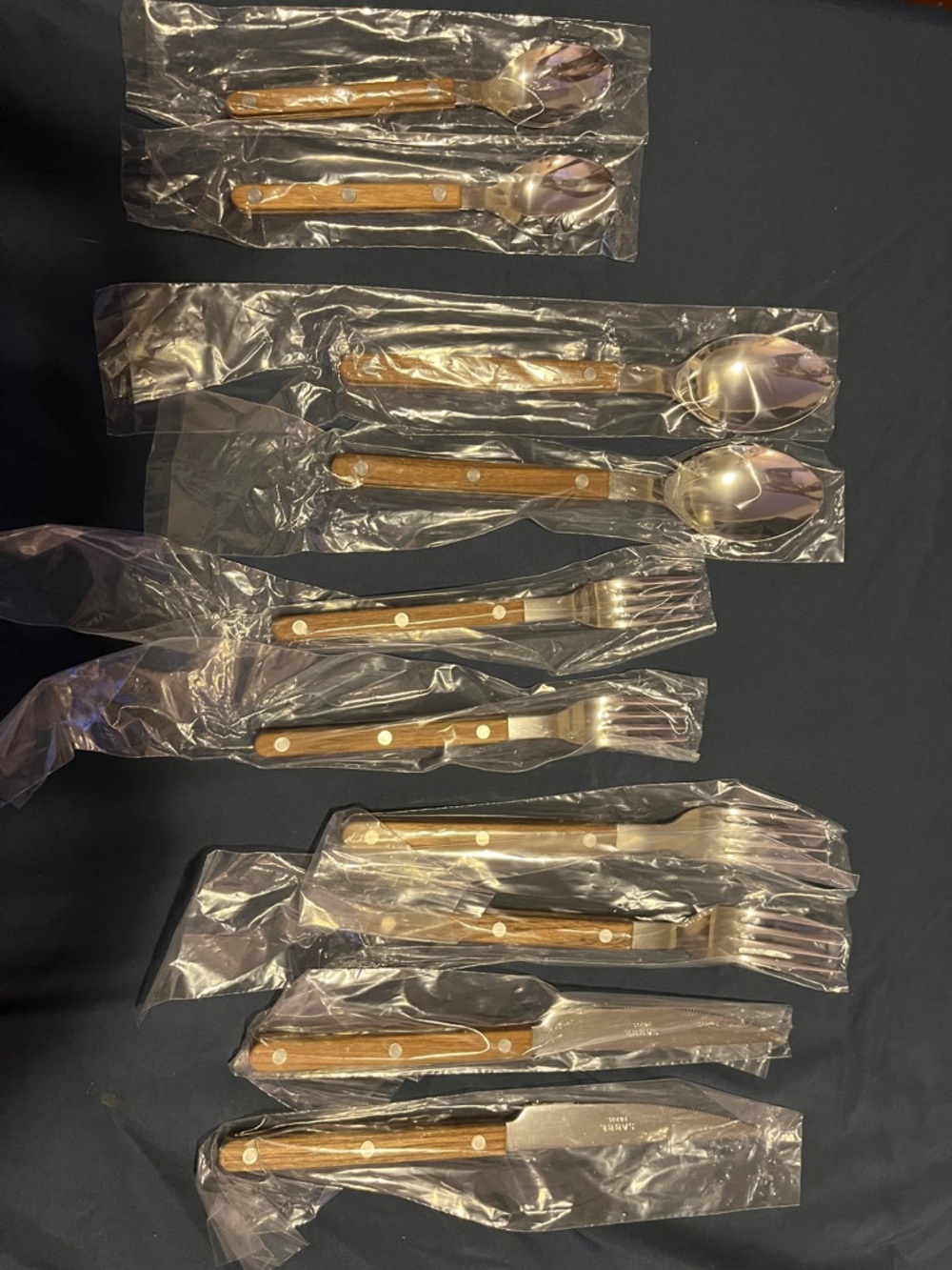 Serena & Lily Wood-Handle Flatware in Brown and Silver 10 pieces 2 settings - Picture 2 of 5